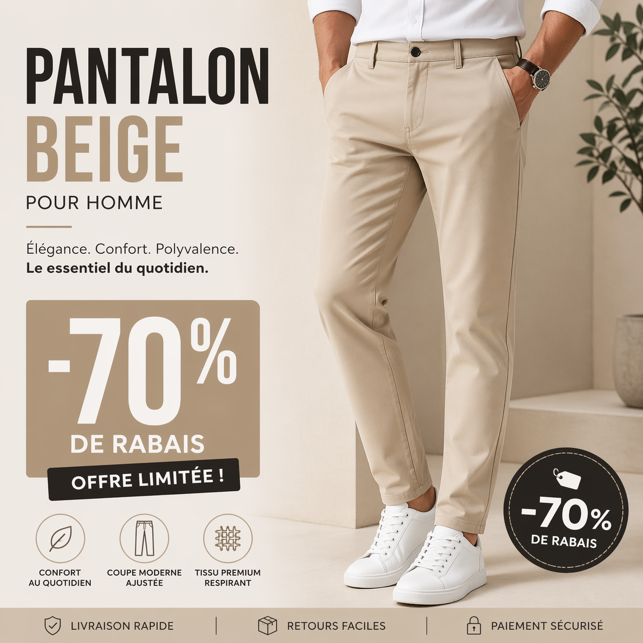 Pantalons Beige pour Homme – Grandes marques à rabais